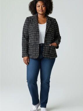 Tradition Rare Vintage Black Windowpane Tweed Blazer, Lined, Pockets